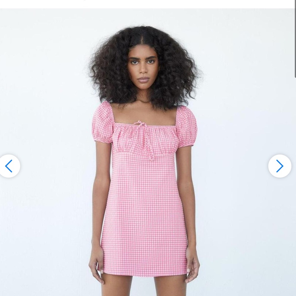 BARBIE SEASON ZARA Gingham Dress Square Neckline Ballon Sleeves-blogger favorite